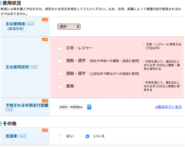 車の使用状況について